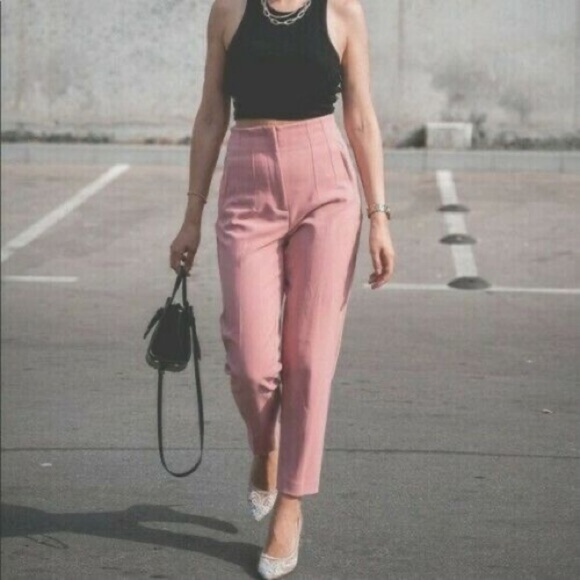 Zara-High Waisted Pleated Dusty Rose Trouser (Size:xs) - Picture 2 of 10